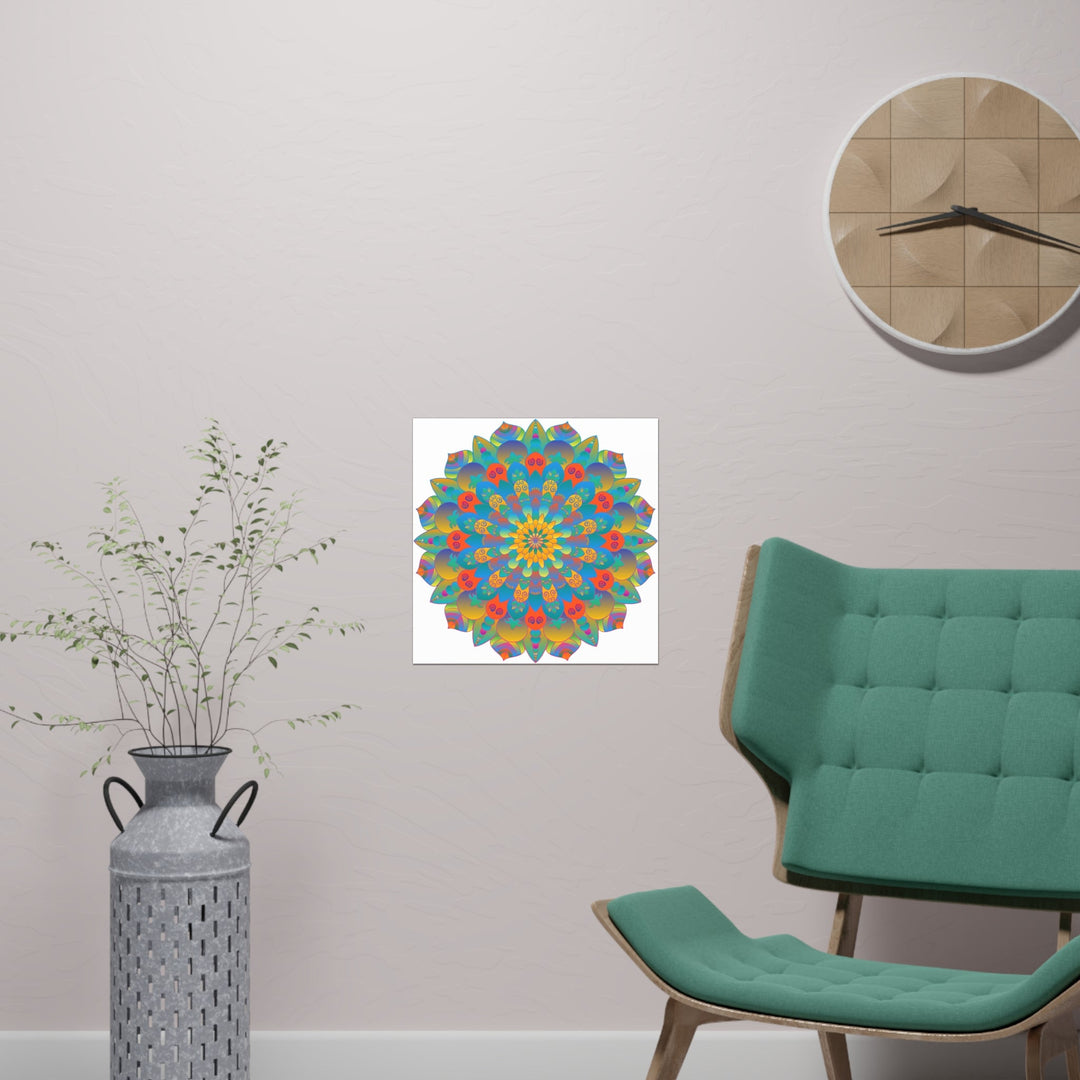 Vibrant Mandala Wall Art Poster - Blue, Green, Yellow Poster - Blululi