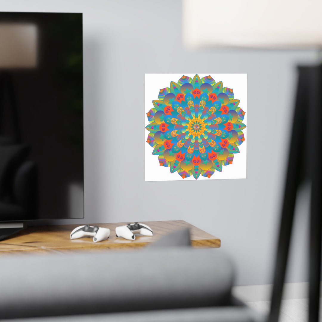 Vibrant Mandala Wall Art Poster - Blue, Green, Yellow Poster - Blululi