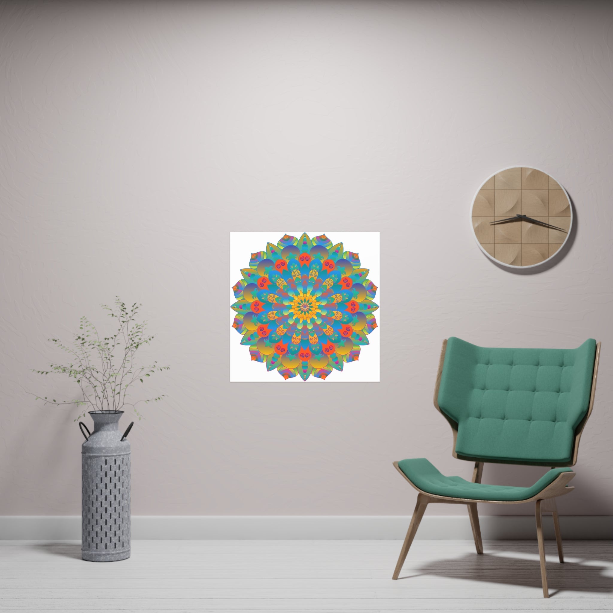 Vibrant Mandala Wall Art Poster - Blue, Green, Yellow Poster - Blululi