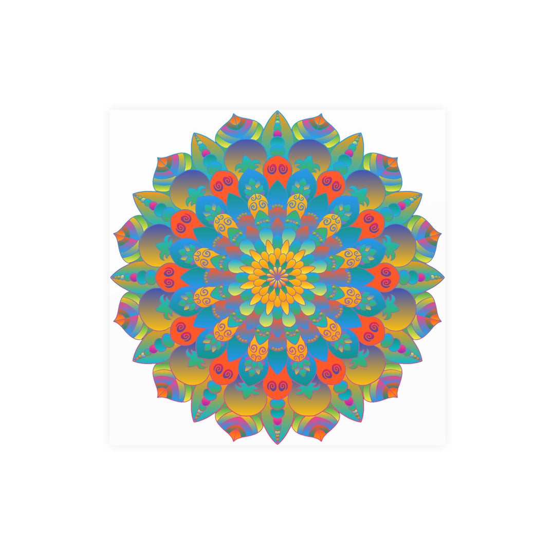 Vibrant Mandala Wall Art Poster - Blue, Green, Yellow Poster - Blululi