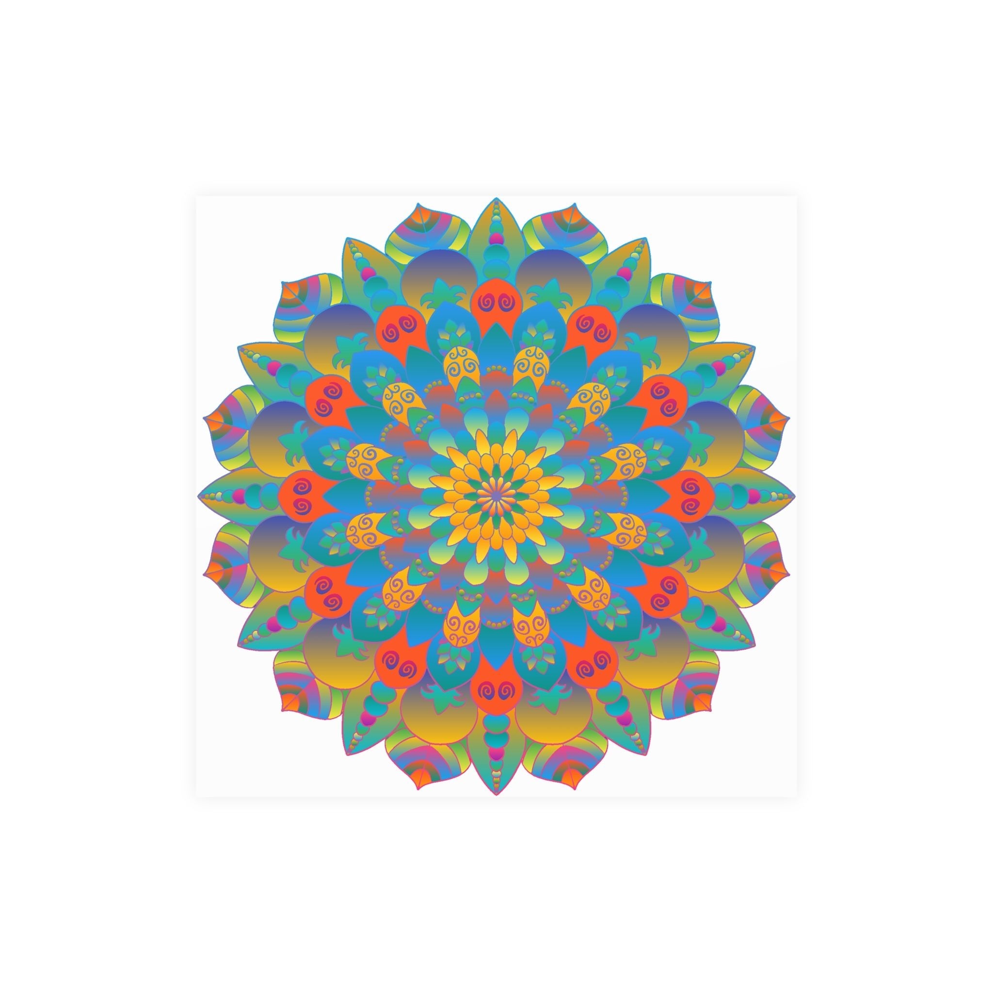 Vibrant Mandala Wall Art Poster - Blue, Green, Yellow Poster - Blululi