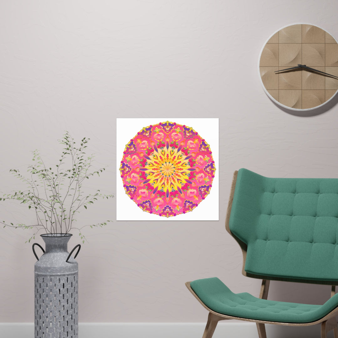 Vibrant Pink, Yellow & Purple Mandala Art Print Poster - Blululi