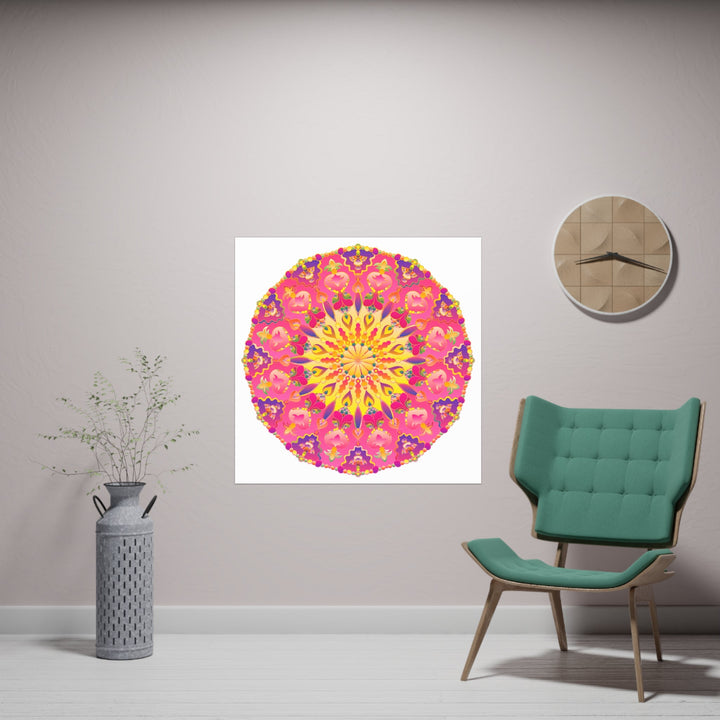 Vibrant Pink, Yellow & Purple Mandala Art Print Poster - Blululi