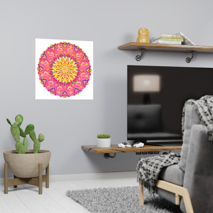 Vibrant Pink, Yellow & Purple Mandala Art Print Poster - Blululi