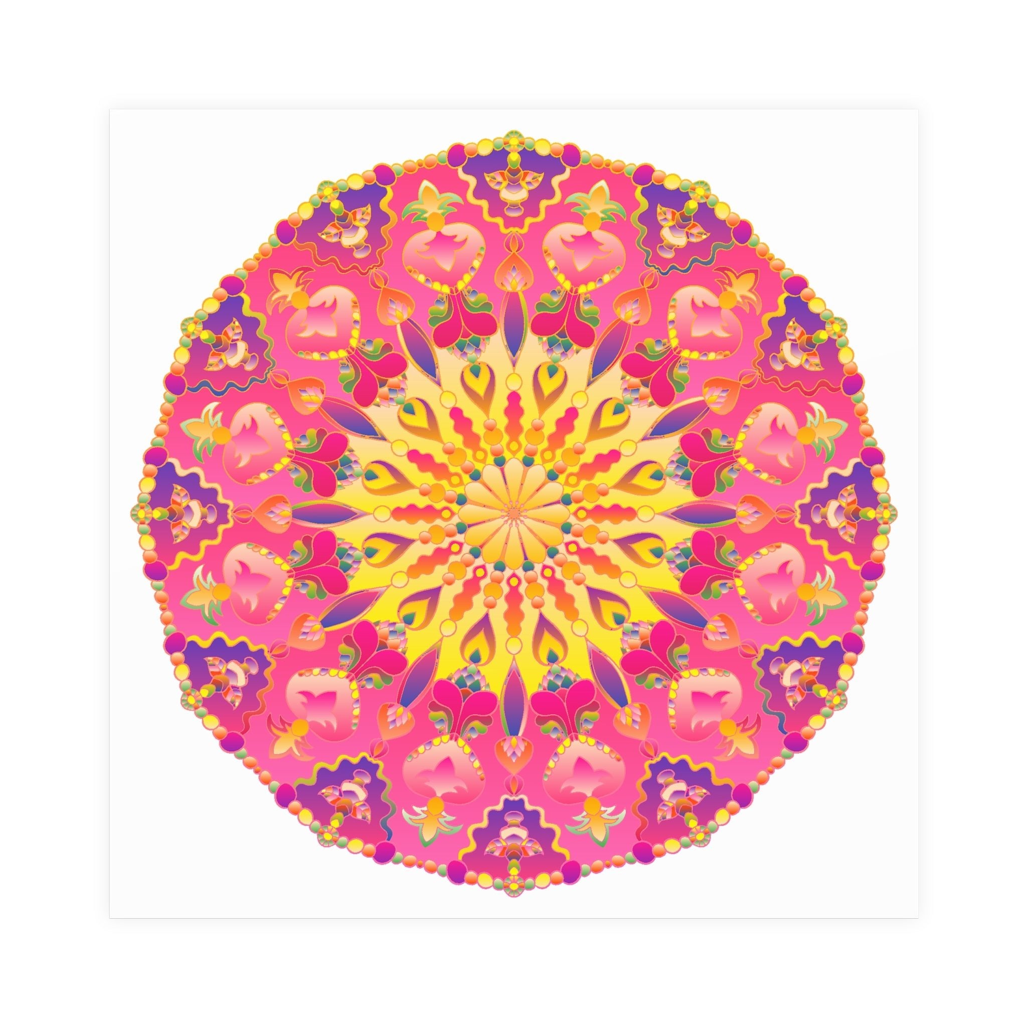 Vibrant Pink, Yellow & Purple Mandala Art Print Poster - Blululi