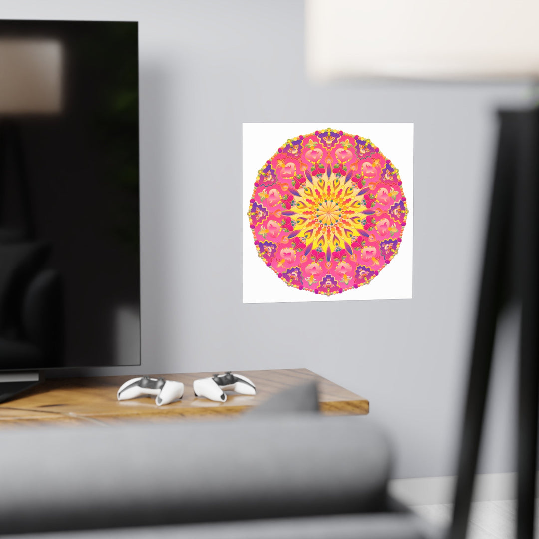 Vibrant Pink, Yellow & Purple Mandala Art Print Poster - Blululi