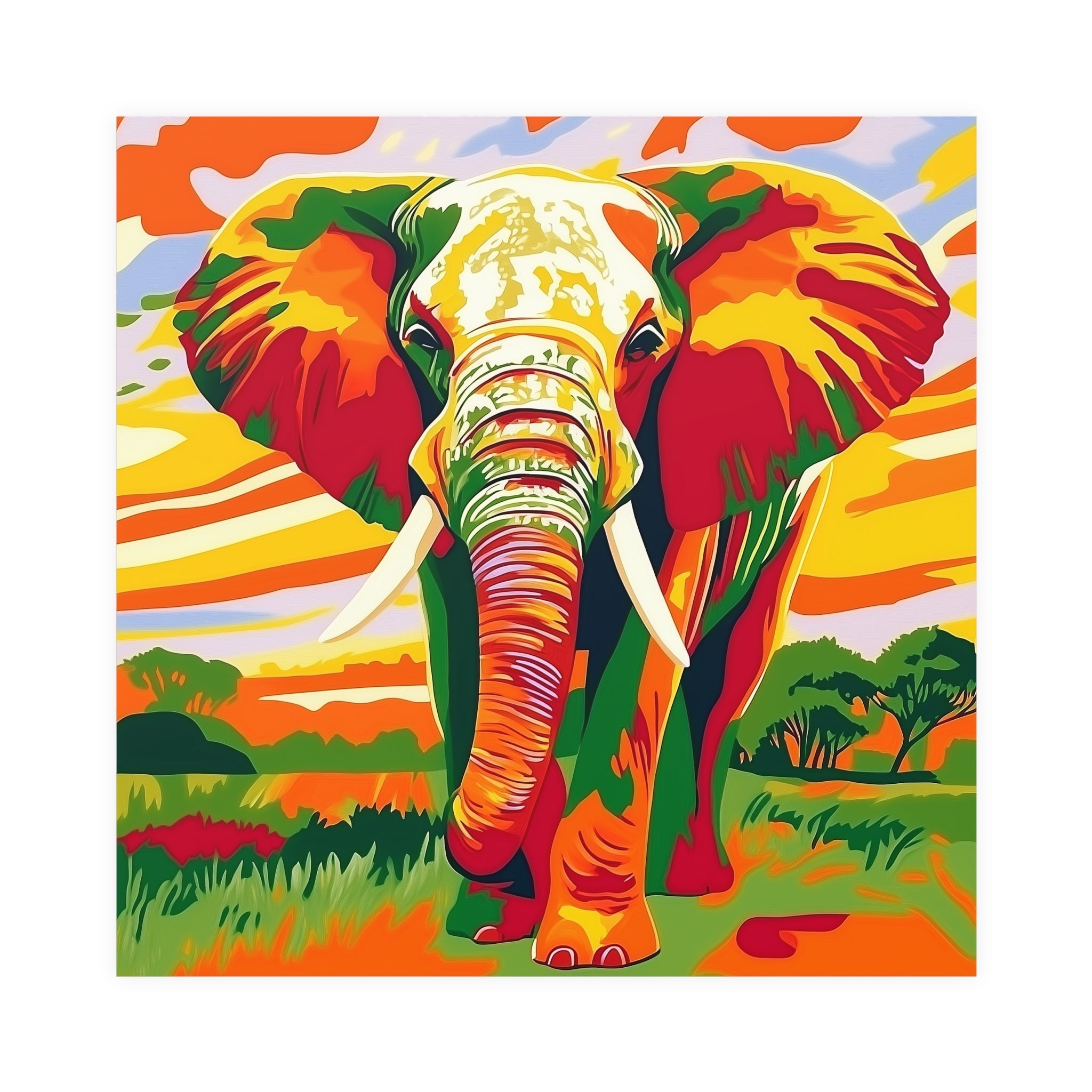 Vibrant Sunset Elephant - Animal Savana Poster Poster - Blululi