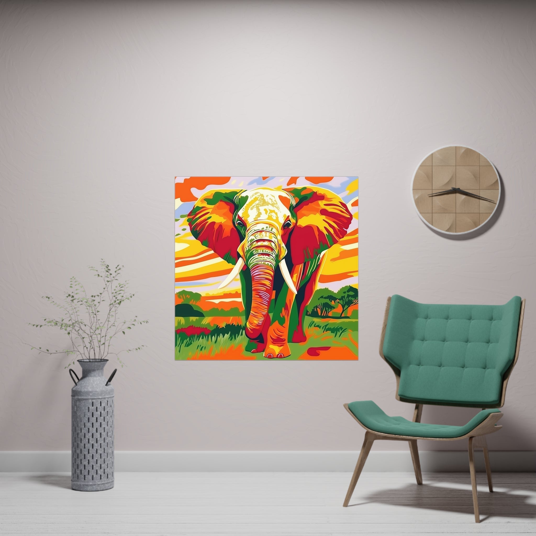 Vibrant Sunset Elephant - Animal Savana Poster Poster - Blululi