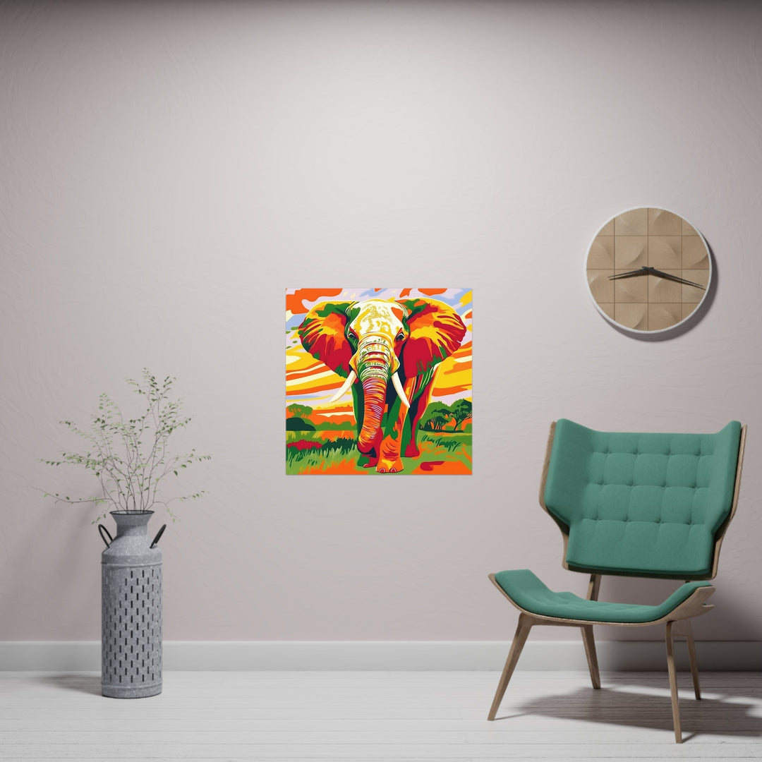 Vibrant Sunset Elephant - Animal Savana Poster Poster - Blululi