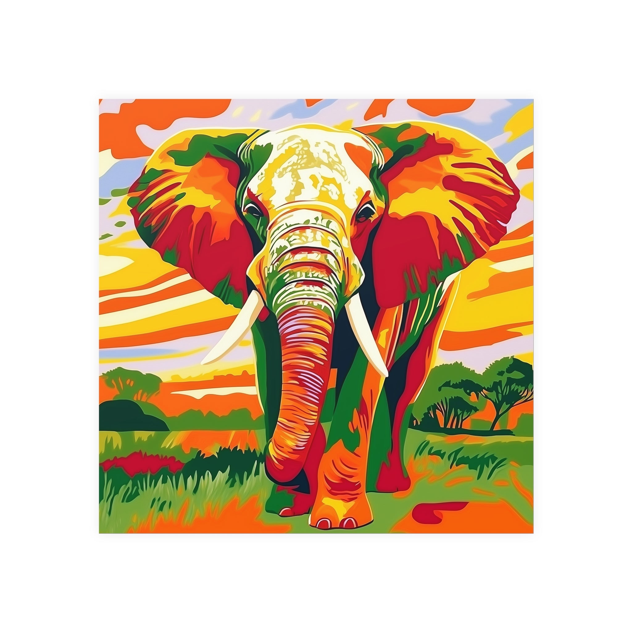 Vibrant Sunset Elephant - Animal Savana Poster Poster - Blululi