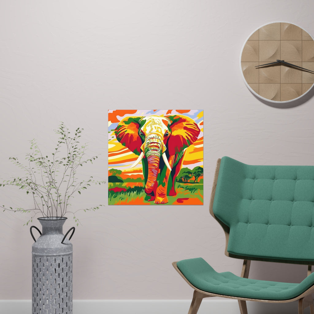 Vibrant Sunset Elephant - Animal Savana Poster Poster - Blululi