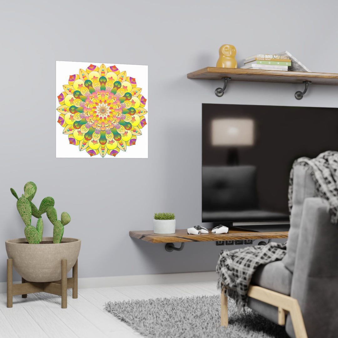 Vibrant Yellow & Pink Mandala Art Print Poster - Blululi