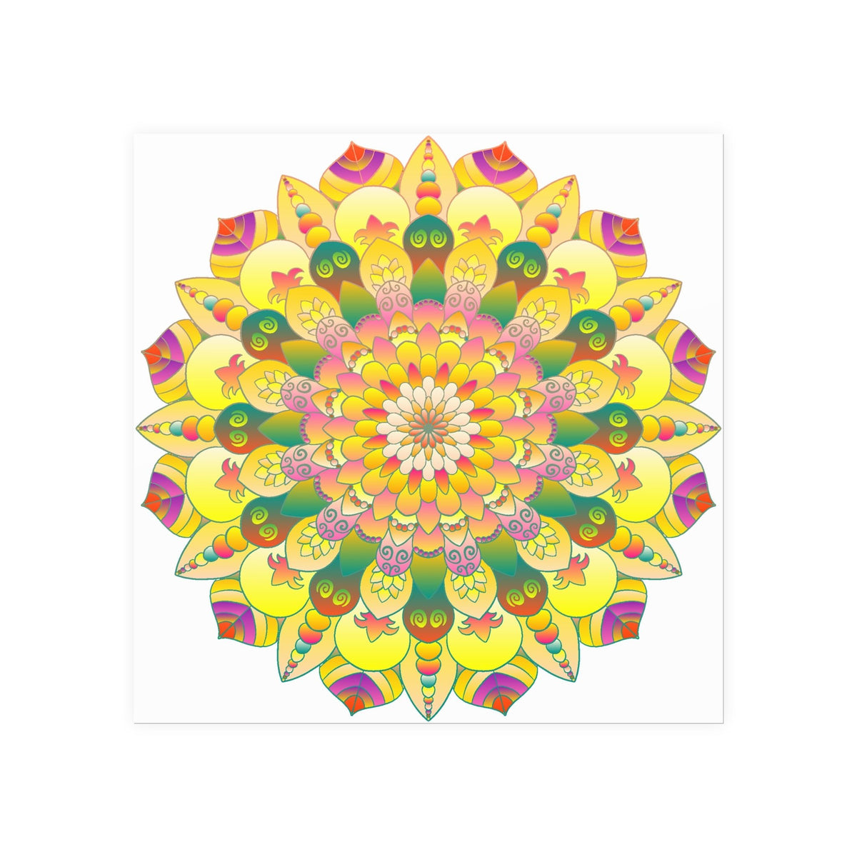 Vibrant Yellow & Pink Mandala Art Print Poster - Blululi