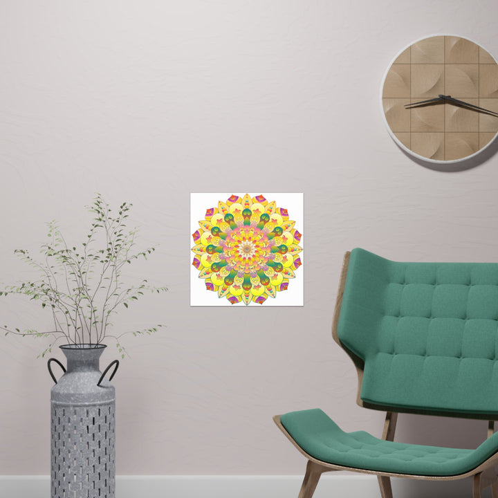 Vibrant Yellow & Pink Mandala Art Print Poster - Blululi