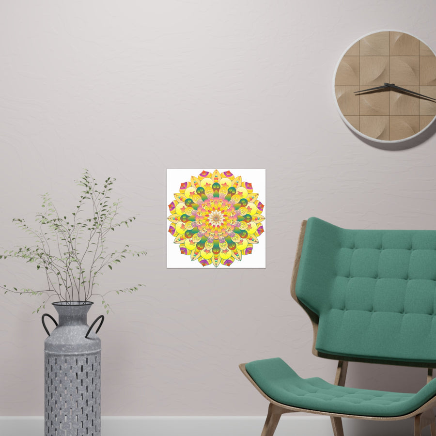 Vibrant Yellow & Pink Mandala Art Print Poster - Blululi