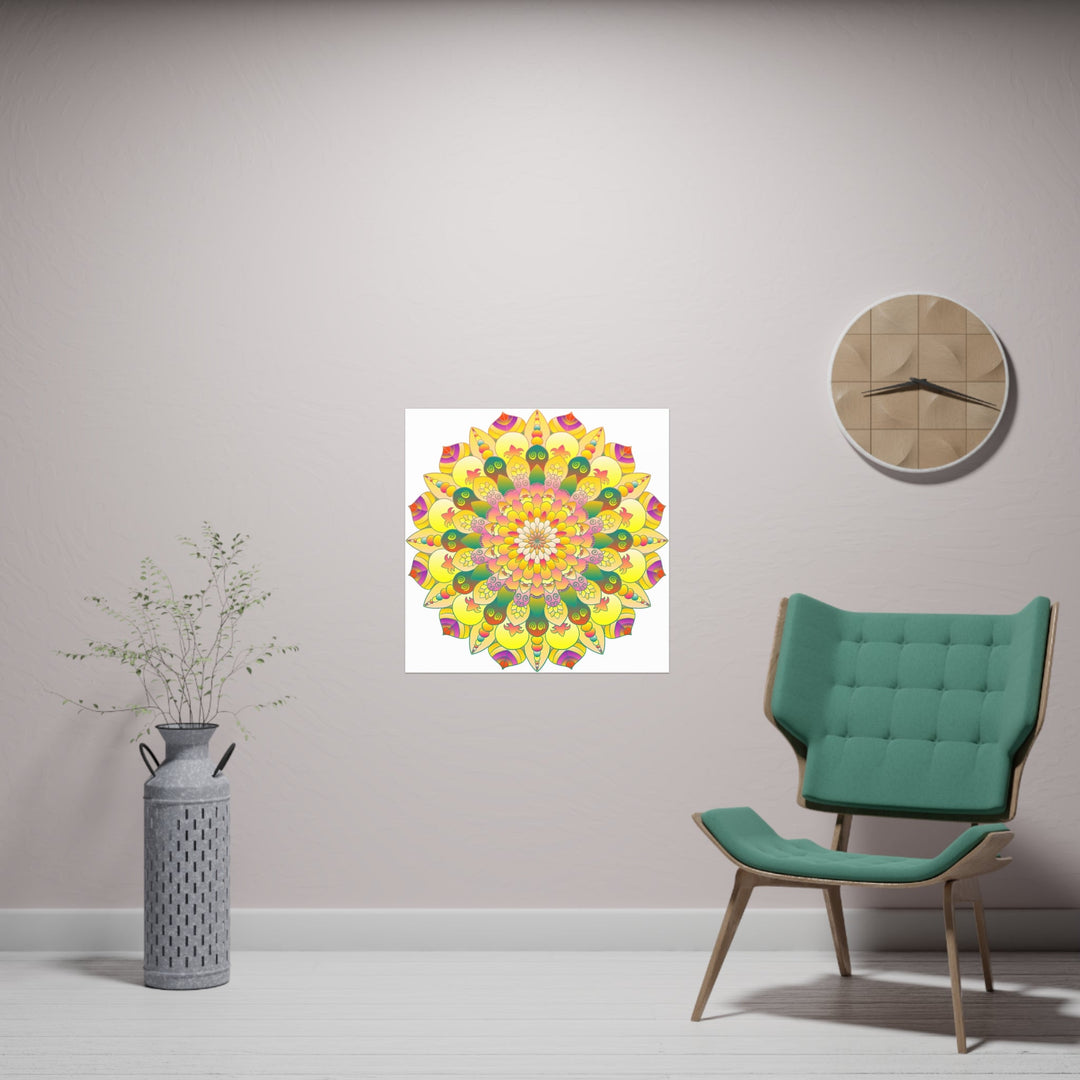 Vibrant Yellow & Pink Mandala Art Print Poster - Blululi