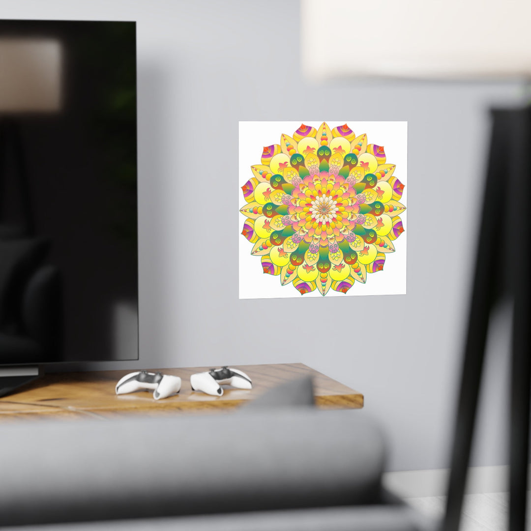 Vibrant Yellow & Pink Mandala Art Print Poster - Blululi