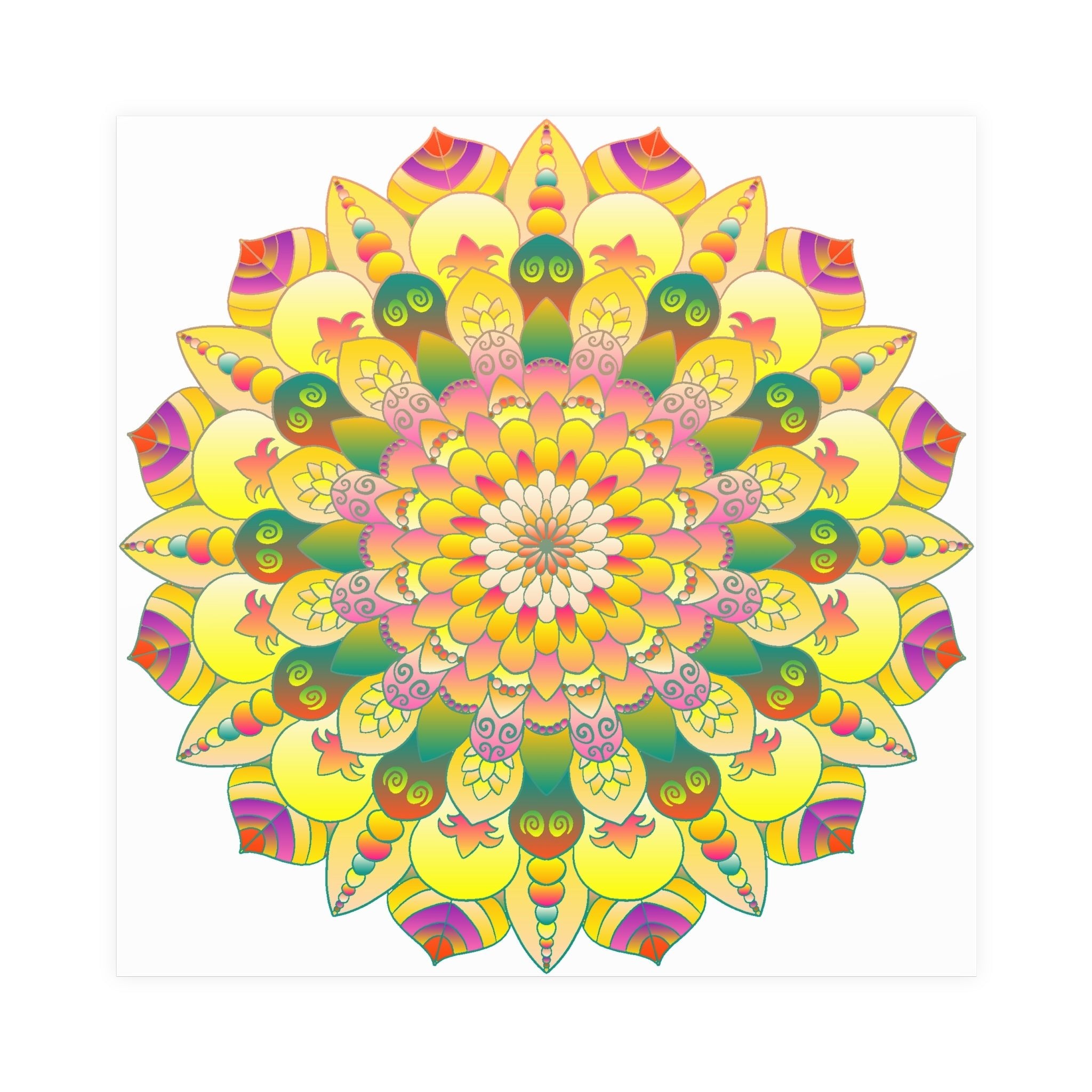 Vibrant Yellow & Pink Mandala Art Print Poster - Blululi