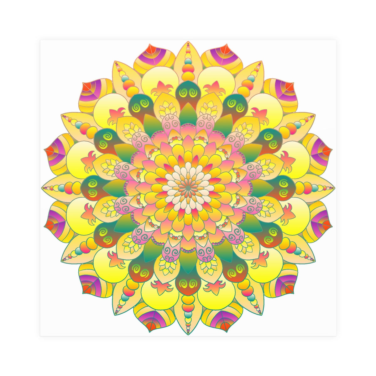 Vibrant Yellow & Pink Mandala Art Print Poster - Blululi