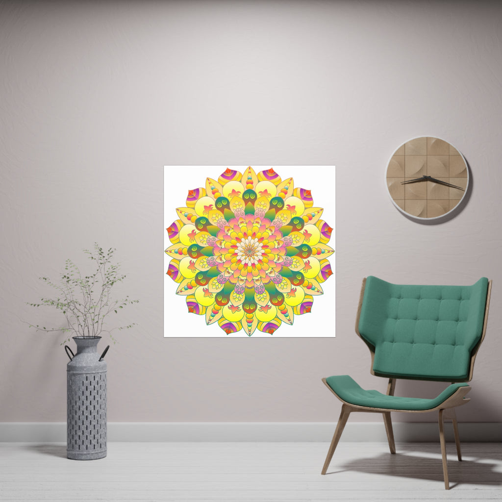 Vibrant Yellow & Pink Mandala Art Print Poster - Blululi