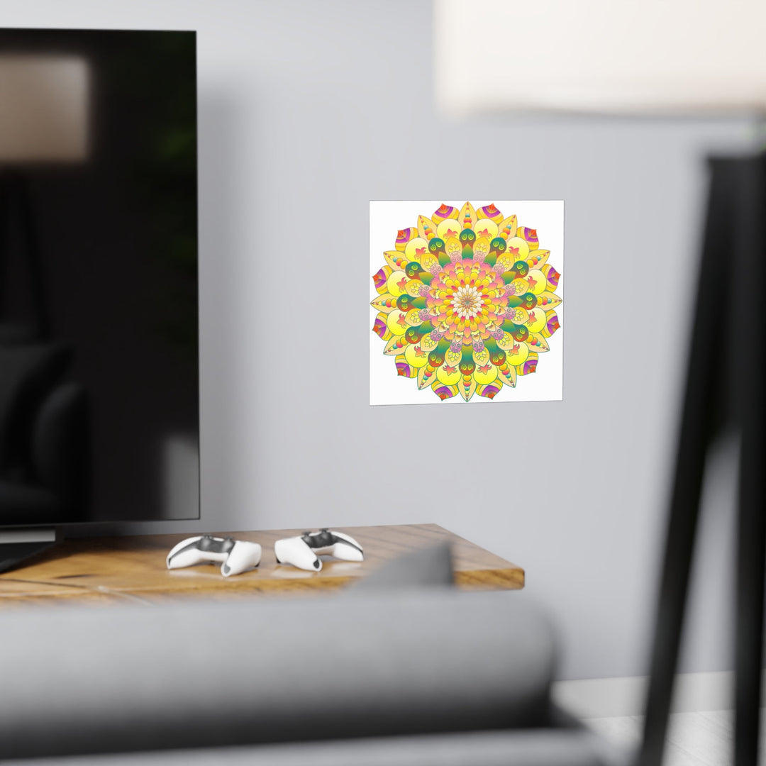 Vibrant Yellow & Pink Mandala Art Print Poster - Blululi