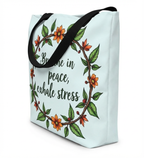 Floral Serenity Tote Bag with Calming Azure Background