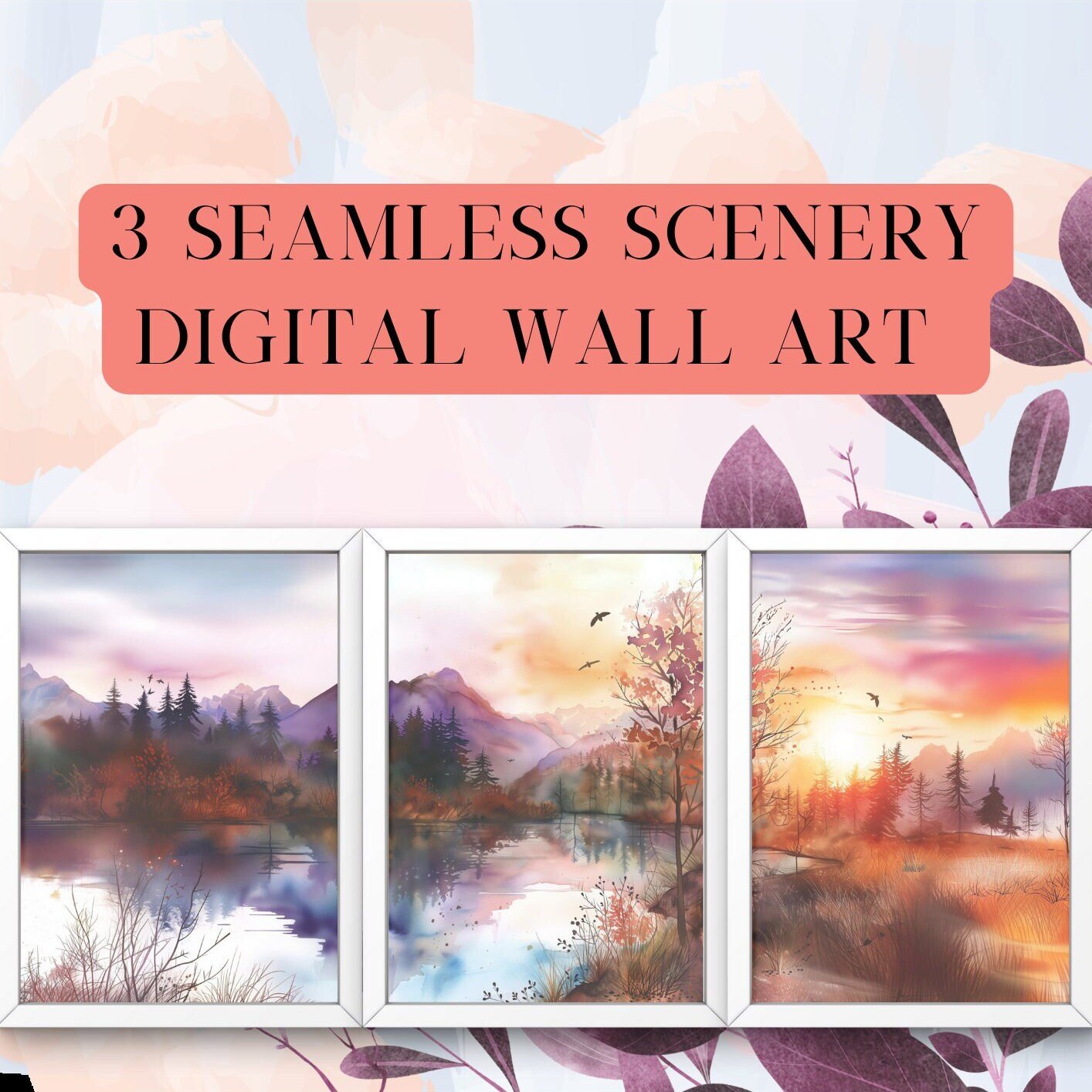 Watercolor Wall Art - Autumn Trilogy Scenery - A1 to A4 digital download - Blululi