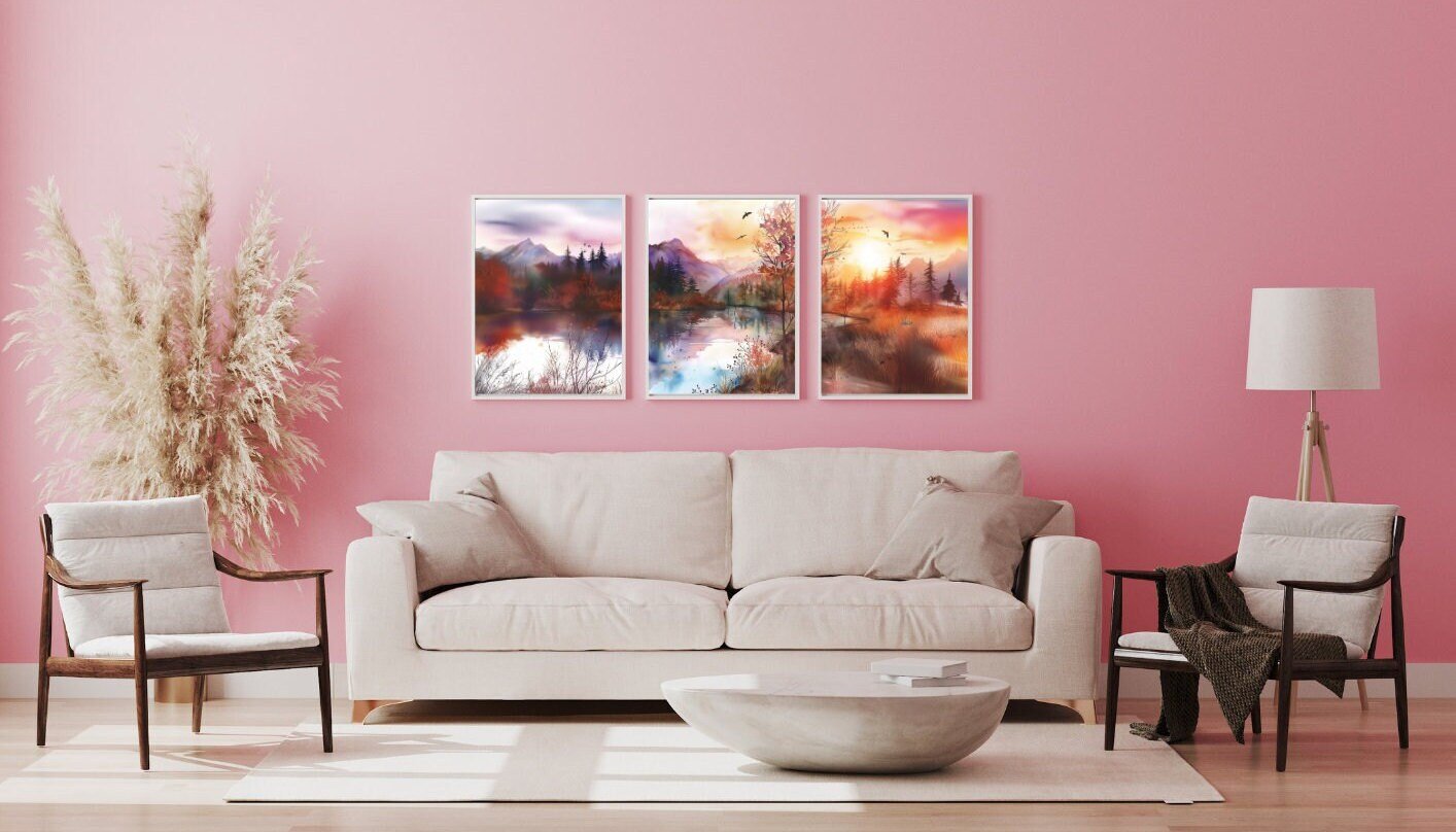 Watercolor Wall Art - Autumn Trilogy Scenery - A1 to A4 digital download - Blululi