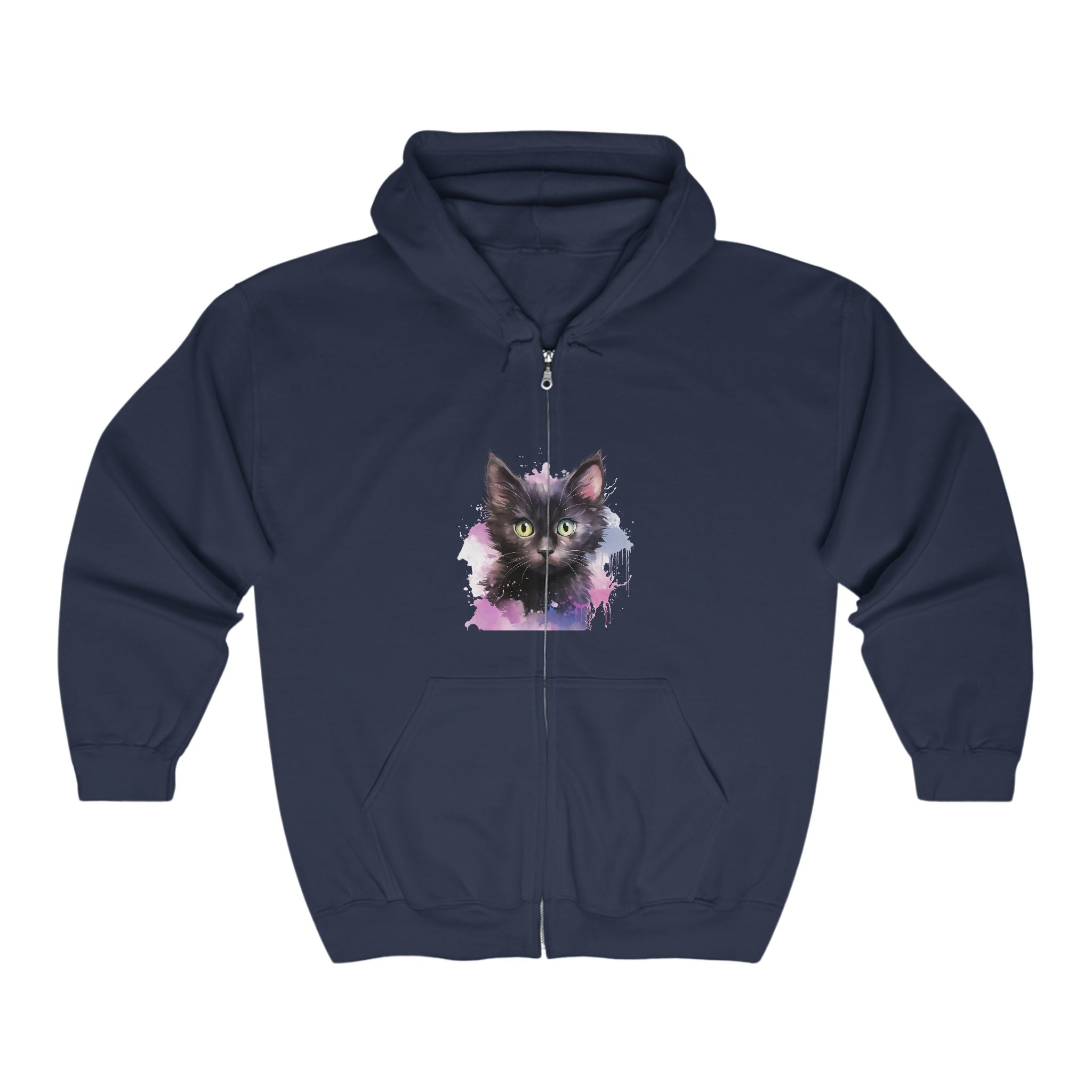 Whimsical Black Cat Watercolor Hoodie Hoodie - Blululi