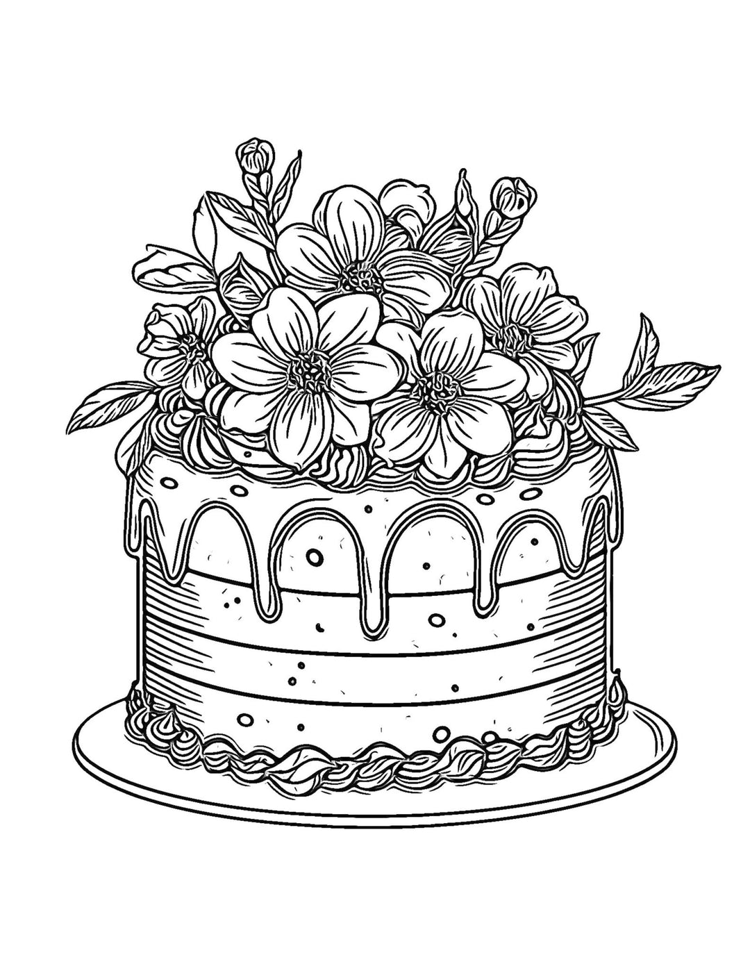 Whimsical Cakes Coloring Pages: Fun and Creative Designs for Relaxation and Inspiration - Printable PDF for Adults and Kids | Cookbook digital download - Blululi