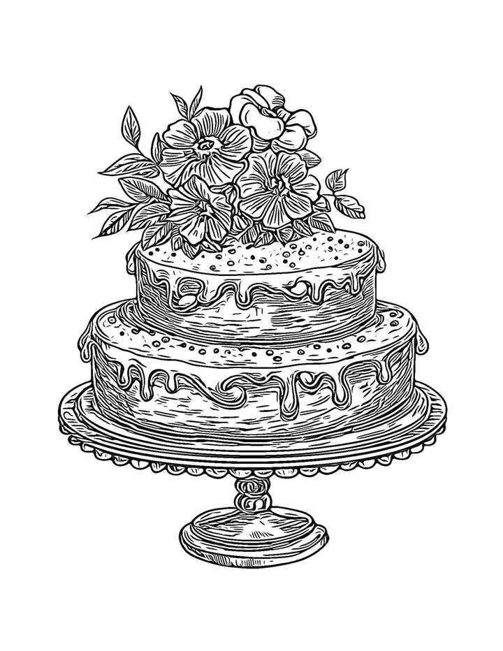 Whimsical Cakes Coloring Pages: Fun and Creative Designs for Relaxation and Inspiration - Printable PDF for Adults and Kids | Cookbook digital download - Blululi