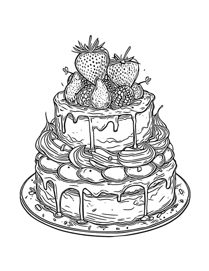 Whimsical Cakes Coloring Pages: Fun and Creative Designs for Relaxation and Inspiration - Printable PDF for Adults and Kids | Cookbook digital download - Blululi