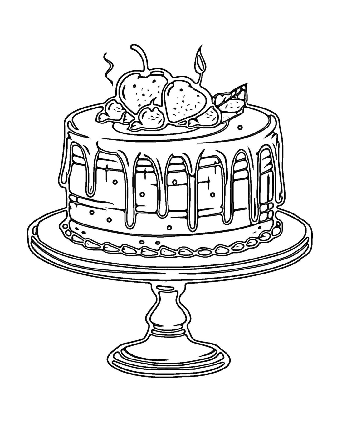 Whimsical Cakes Coloring Pages: Fun and Creative Designs for Relaxation and Inspiration - Printable PDF for Adults and Kids | Cookbook digital download - Blululi
