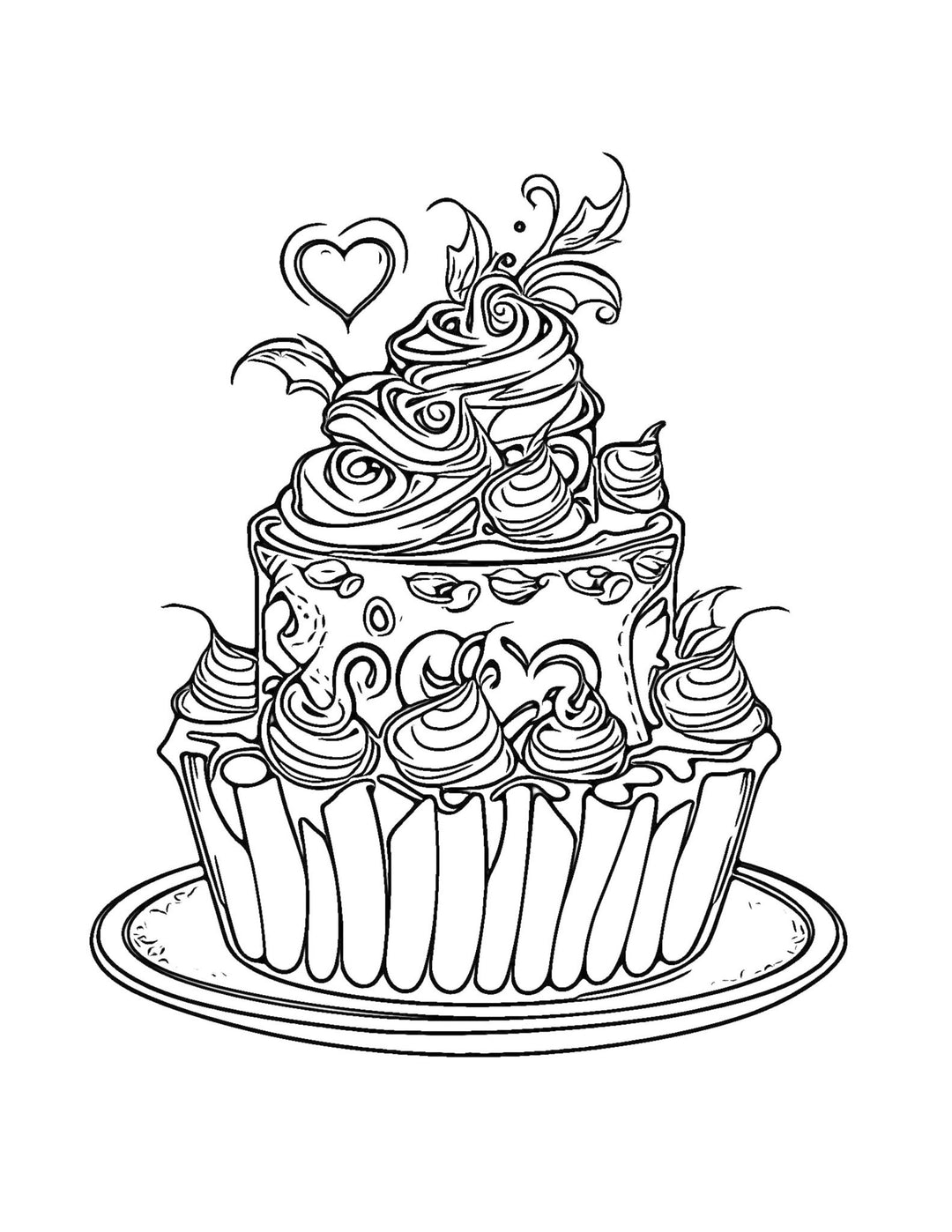 Whimsical Cakes Coloring Pages: Fun and Creative Designs for Relaxation and Inspiration - Printable PDF for Adults and Kids | Cookbook digital download - Blululi