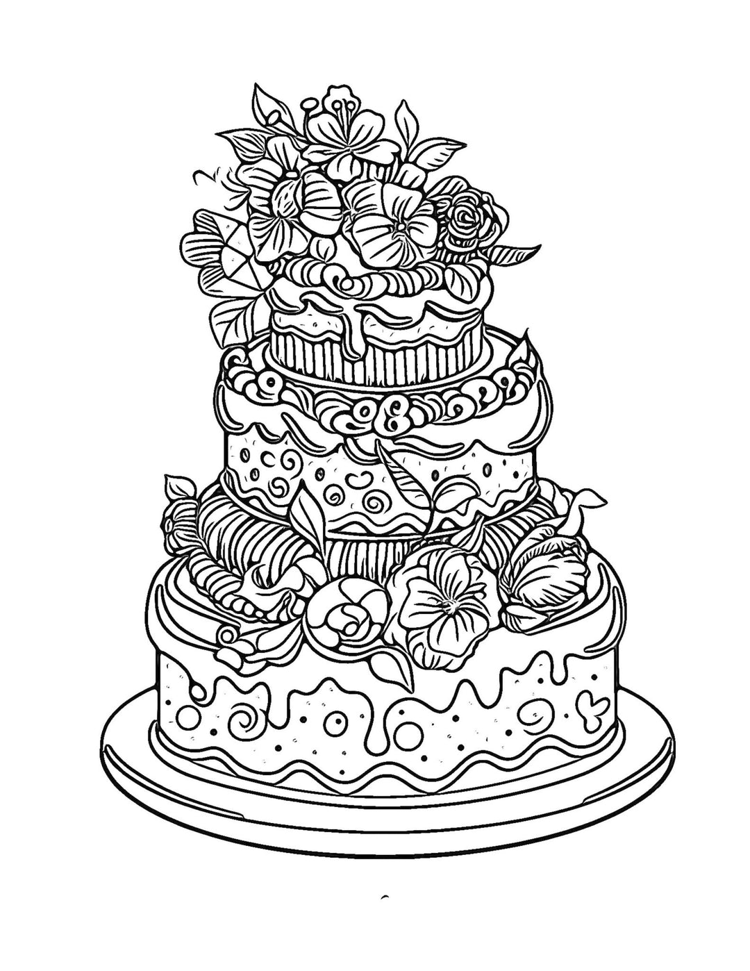 Whimsical Cakes Coloring Pages: Fun and Creative Designs for Relaxation and Inspiration - Printable PDF for Adults and Kids | Cookbook digital download - Blululi