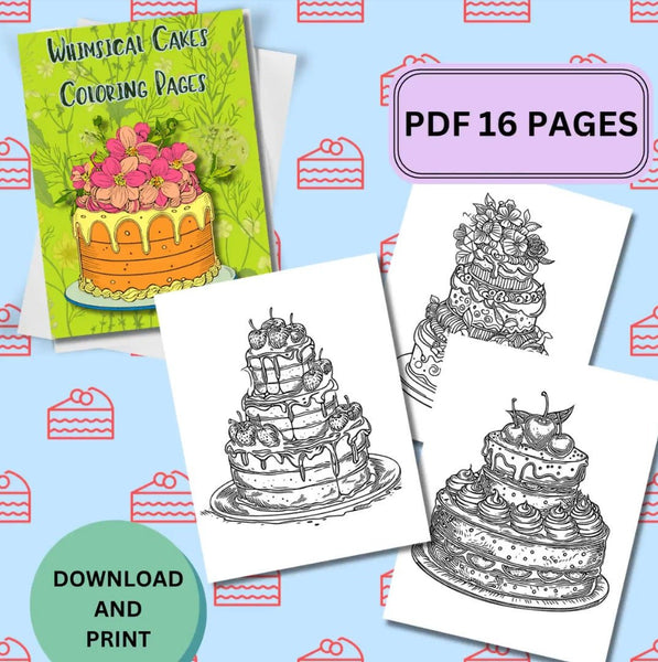 Whimsical Cakes Coloring Pages: Fun and Creative Designs - Printable PDF digital download - Blululi