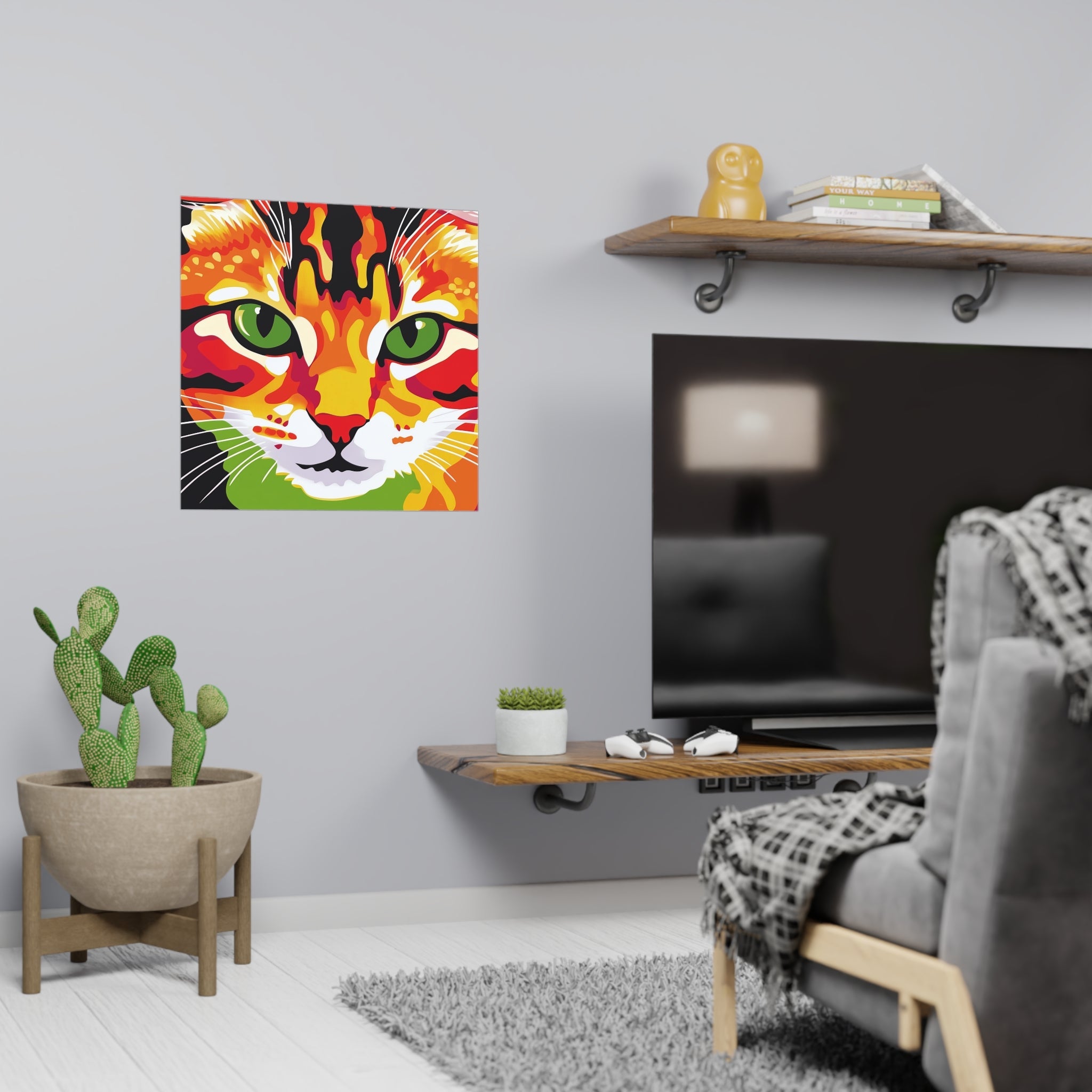 Whimsical Cat Portrait - Colorful Animal Art Poster Poster - Blululi