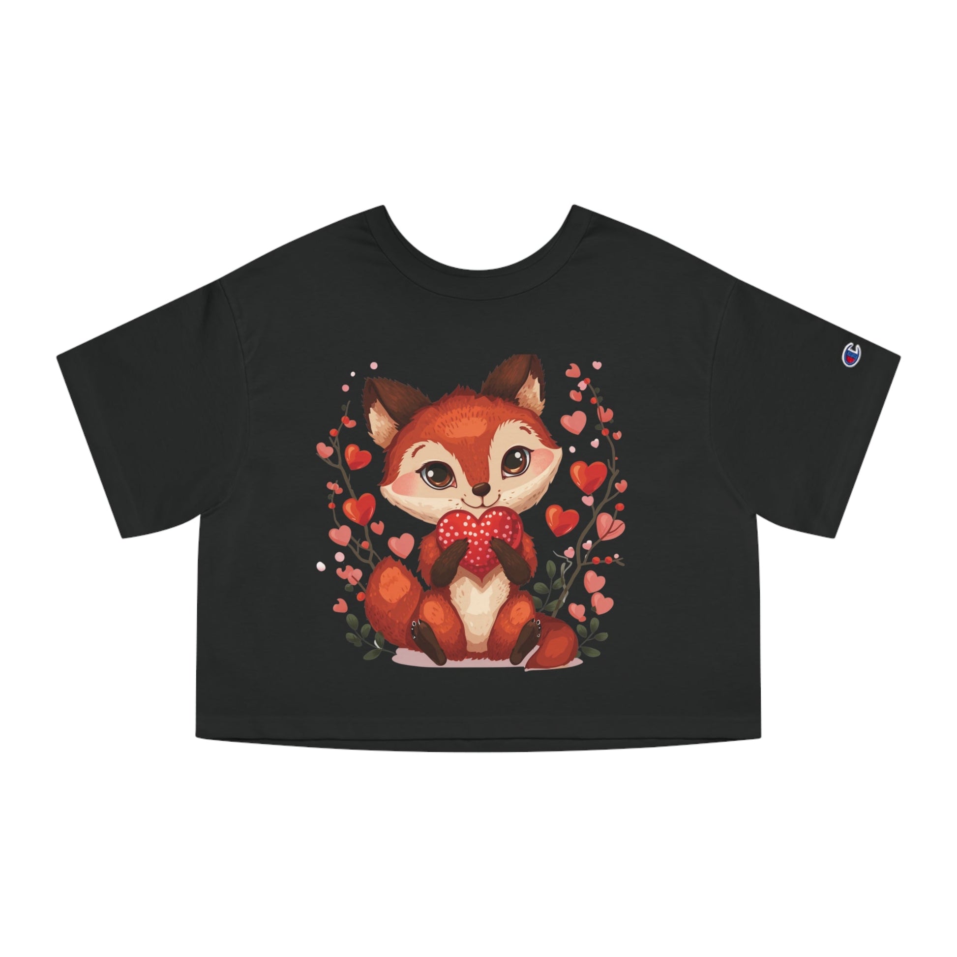 Women Cropped T - Shirt | Loveable Fox Valentines Day gift for Her | Cute Animals | Love Hearts - Blululi