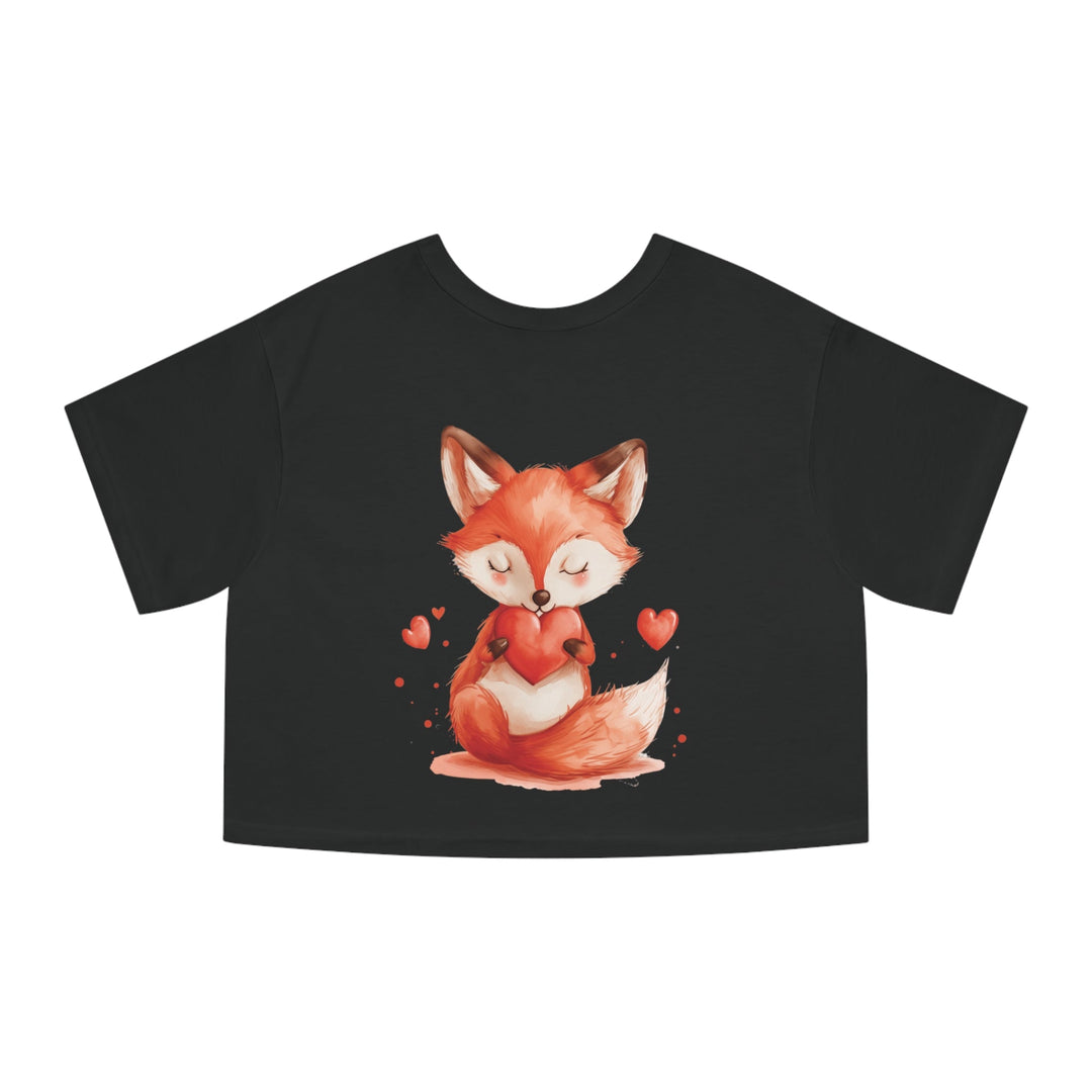 Women Cropped T - Shirt | Loveable Fox Valentines Day gift for Her | Cute Animals | Love Hearts - Blululi