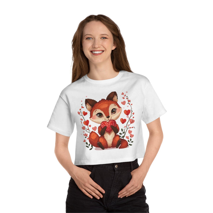 Women Cropped T - Shirt | Loveable Fox Valentines Day gift for Her | Cute Animals | Love Hearts - Blululi