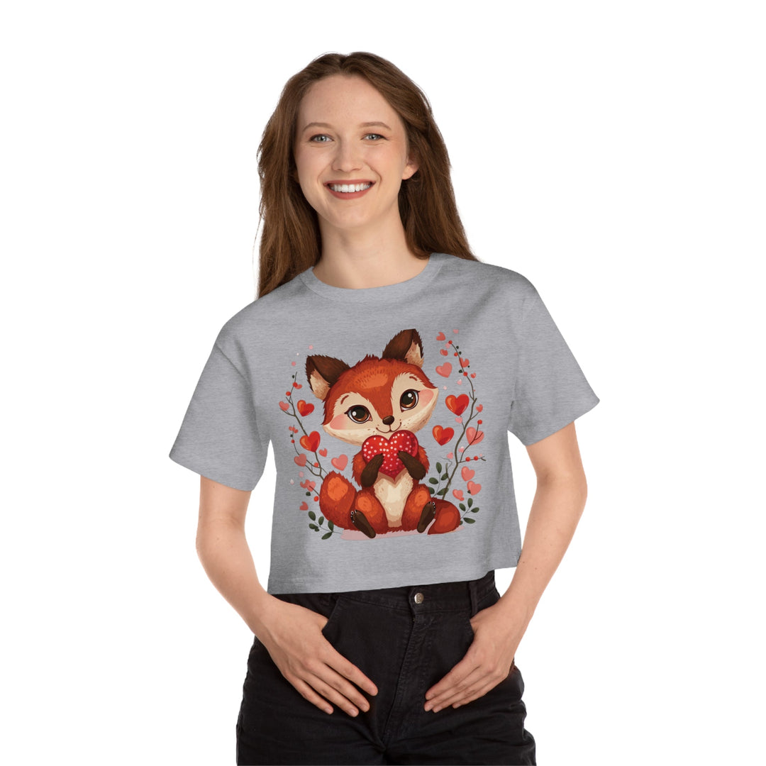 Women Cropped T - Shirt | Loveable Fox Valentines Day gift for Her | Cute Animals | Love Hearts - Blululi