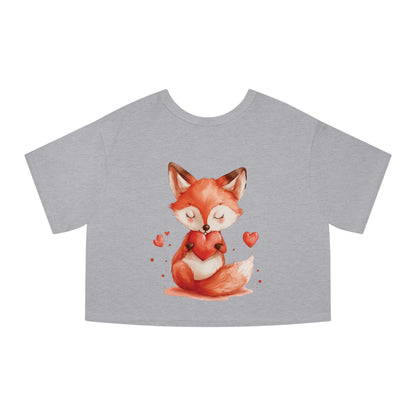 Women Cropped T - Shirt | Loveable Fox Valentines Day gift for Her | Cute Animals | Love Hearts - Blululi