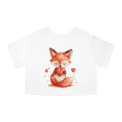 Women Cropped T - Shirt | Loveable Fox Valentines Day gift for Her | Cute Animals | Love Hearts - Blululi