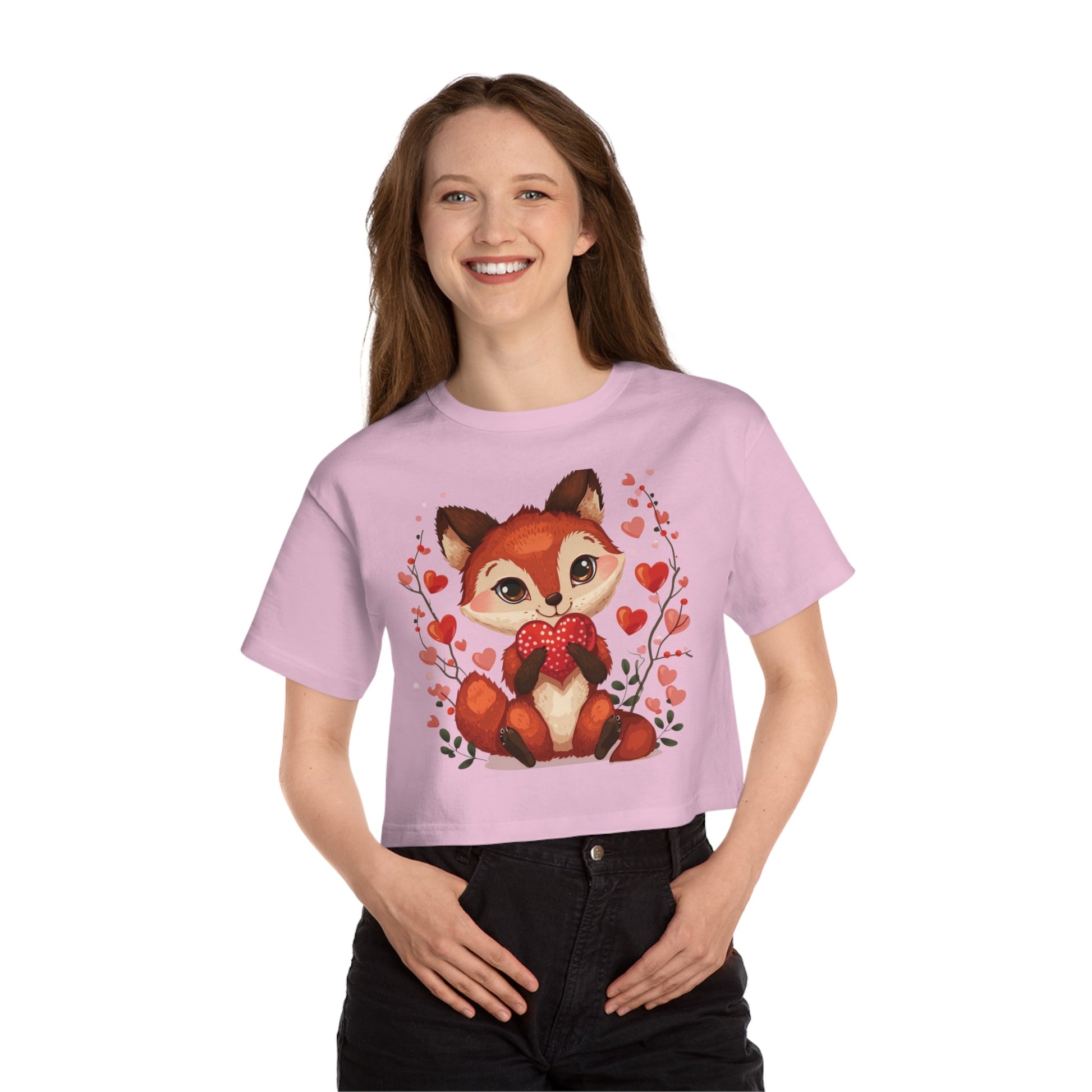 Women Cropped T - Shirt | Loveable Fox Valentines Day gift for Her | Cute Animals | Love Hearts - Blululi