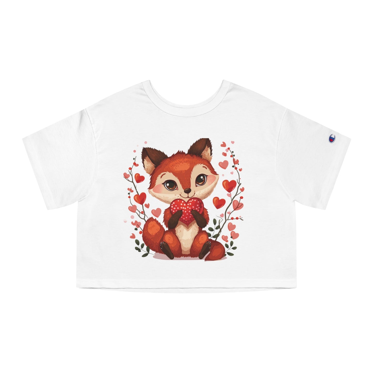 Women Cropped T - Shirt | Loveable Fox Valentines Day gift for Her | Cute Animals | Love Hearts - Blululi