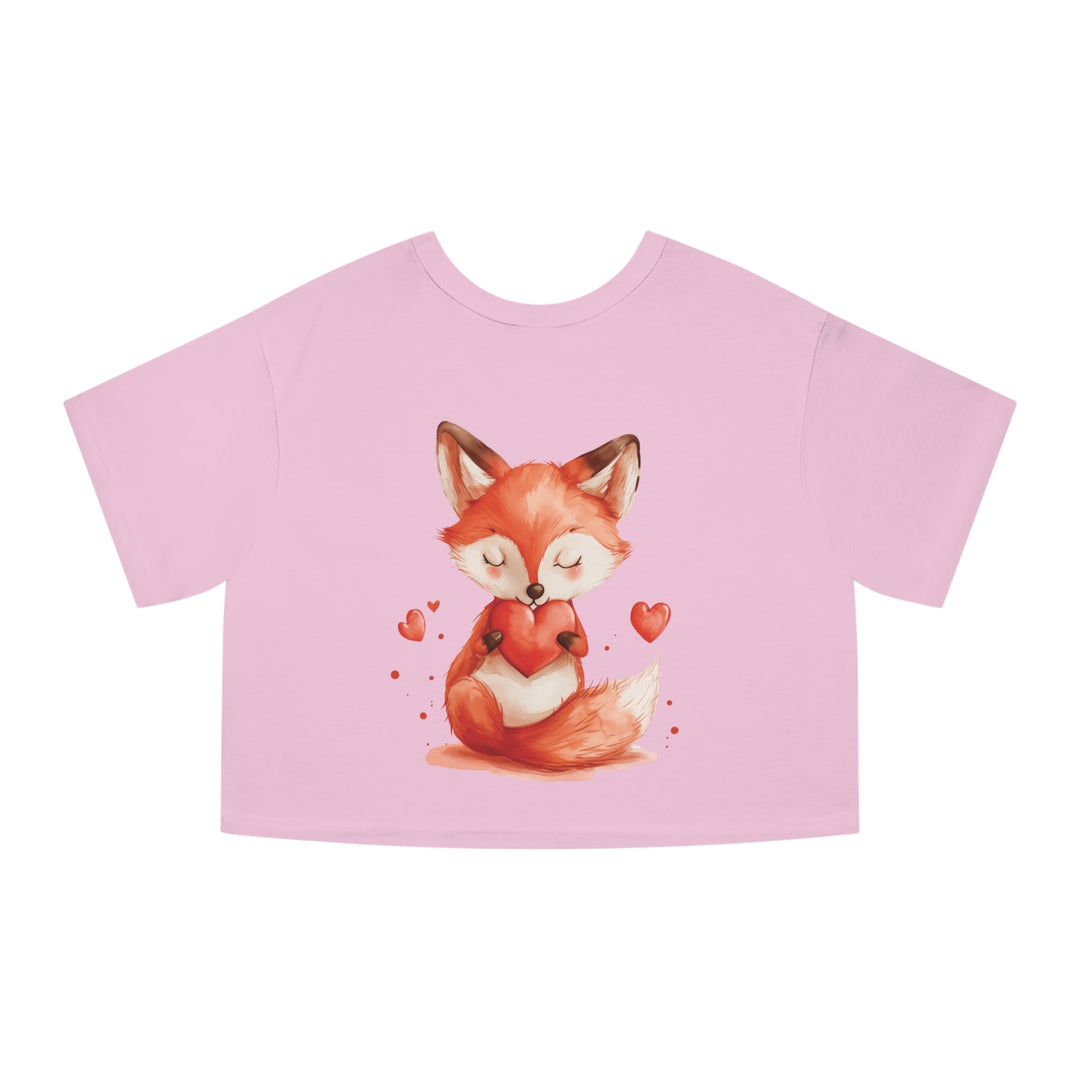 Women Cropped T - Shirt | Loveable Fox Valentines Day gift for Her | Cute Animals | Love Hearts - Blululi