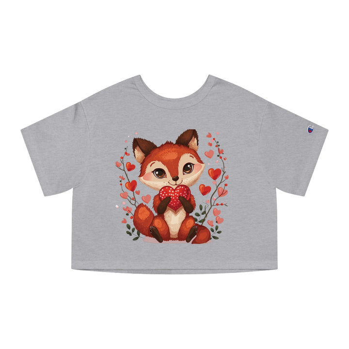 Women Cropped T - Shirt | Loveable Fox Valentines Day gift for Her | Cute Animals | Love Hearts - Blululi