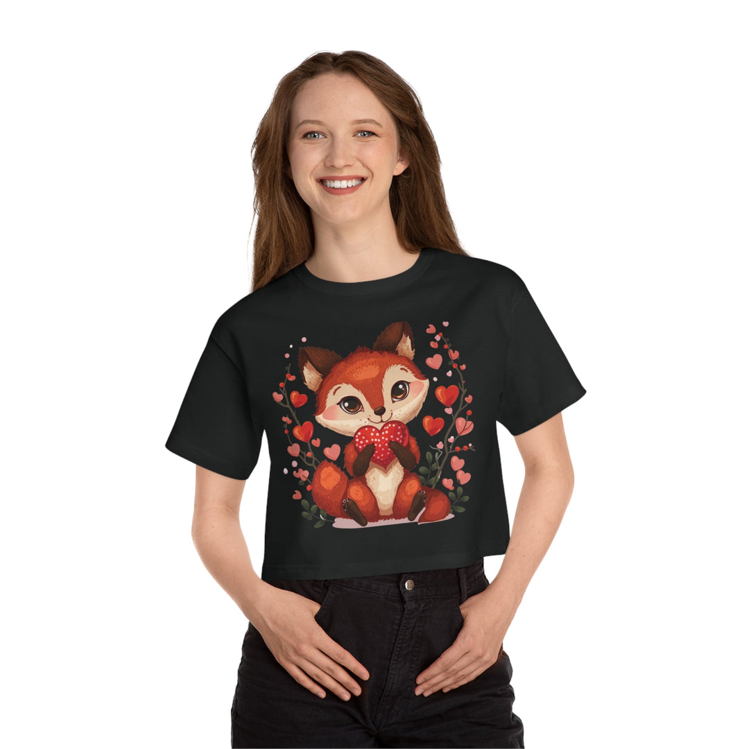 Women Cropped T - Shirt | Loveable Fox Valentines Day gift for Her | Cute Animals | Love Hearts - Blululi