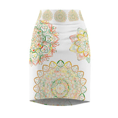 Women's Pencil Skirt with Hand - Drawn Mandala Design - Gold, Green & Red - Blululi All Over Prints - Blululi