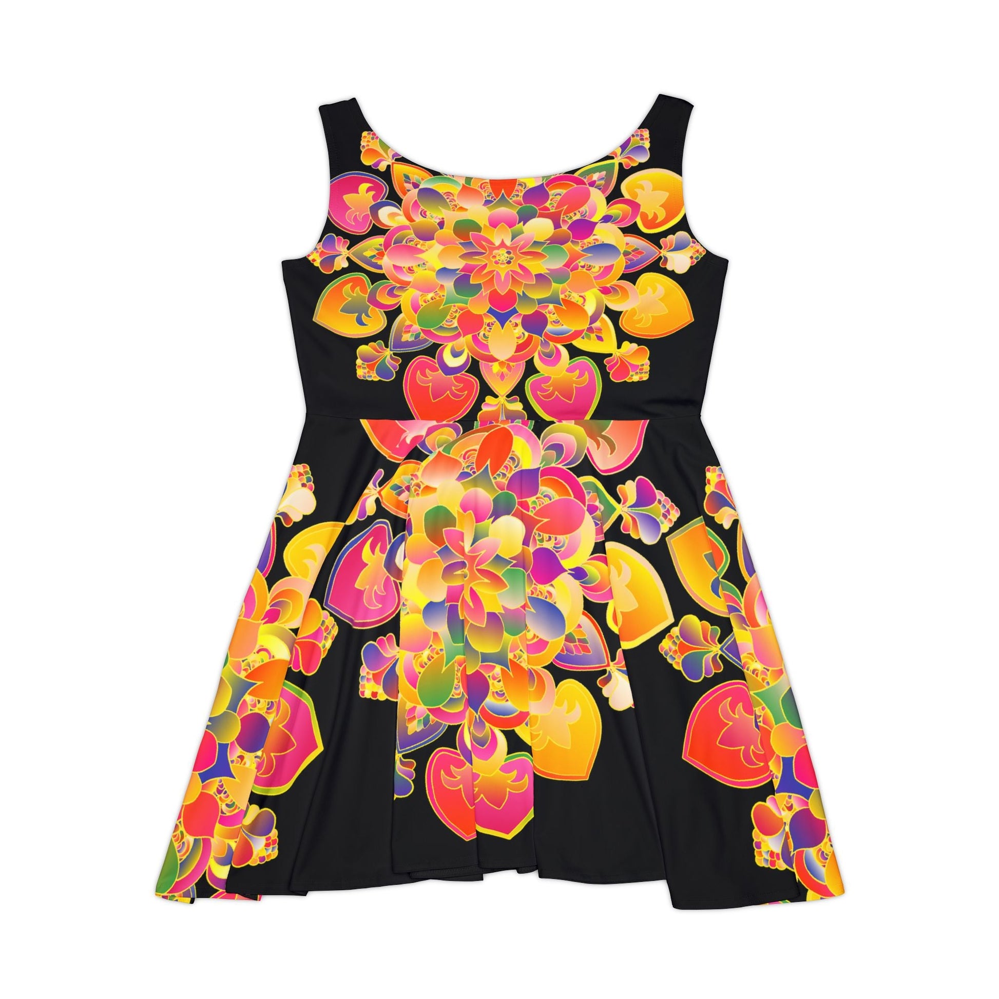 Women's Skater Dress – Hand - Drawn Mandala in Gold and Red on Black - Blululi All Over Prints - Blululi